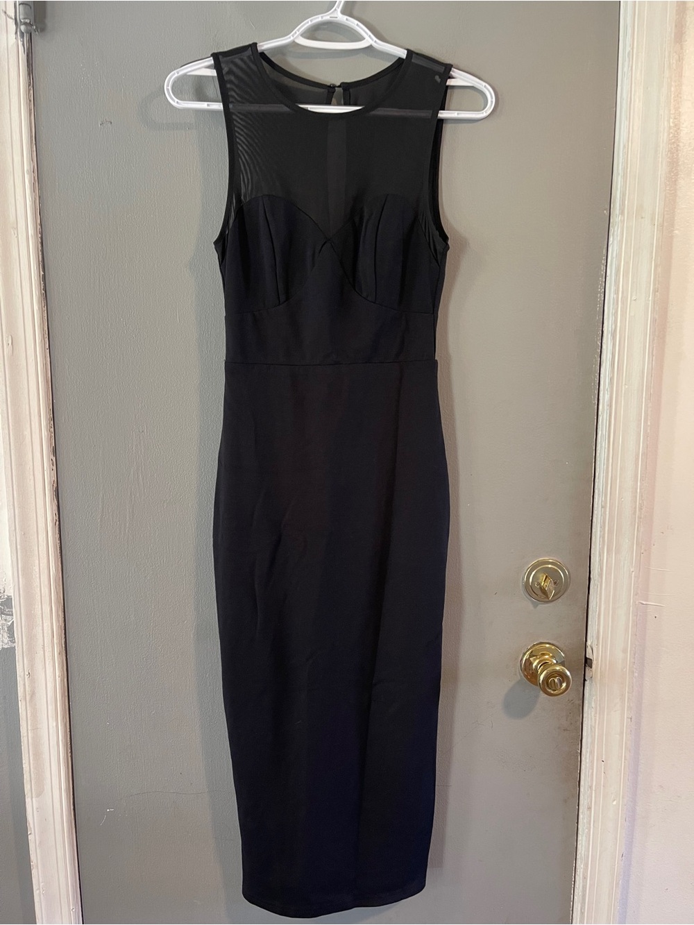 Lulu's Black Sheer-Yoke Midi Dress Size XS